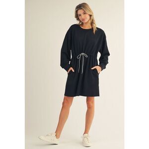 242. Black Sweatshirt Drawstring Dress